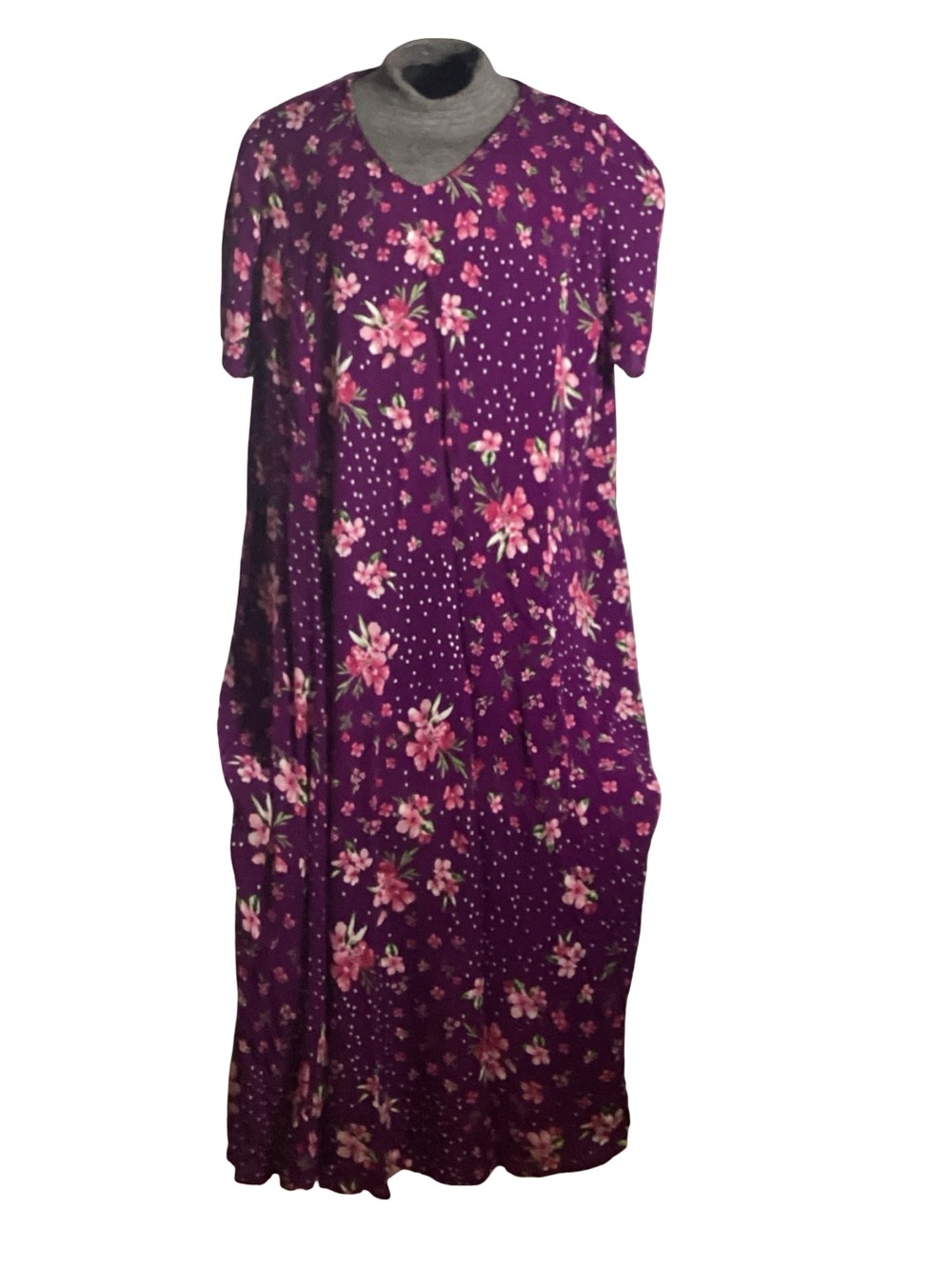 Woman Within Long Purple Floral Short Sleeve Rayon Maxi Dress Size 1X (22/24)